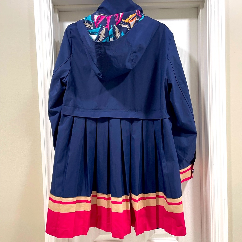Chico's Blue and Pink Raincoat with Hood